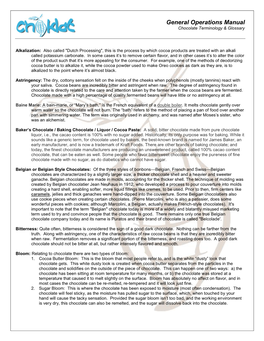 General Operations Manual Chocolate Terminology & Glossary