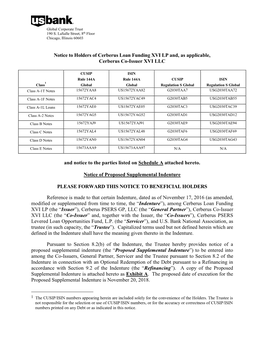 Notice to Holders of Cerberus Loan Funding XVI LP And, As Applicable, Cerberus Co-Issuer XVI LLC and Notice to the Parties List