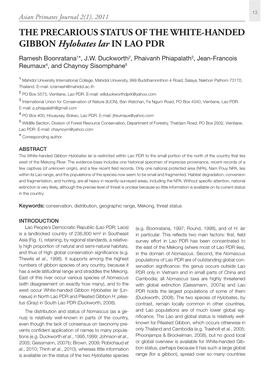 THE PRECARIOUS STATUS of the WHITE-HANDED GIBBON Hylobates Lar in LAO PDR Ramesh Boonratana1*, J.W