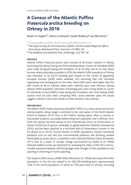 A Census of the Atlantic Puffins Fratercula Arctica Breeding on Orkney in 2016