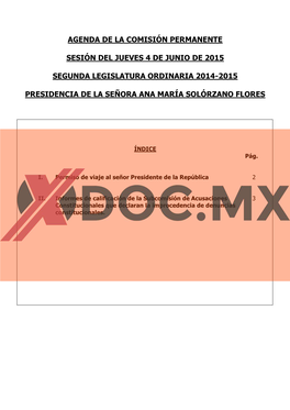 Agenda De La Comisión Permanente Sesión Del