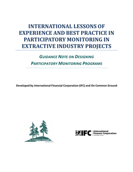 International Lessons of Experience and Best Practice in Participatory Monitoring in Extractive Industry Projects