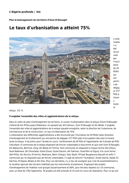 Le Taux D'urbanisation a Atteint 75%
