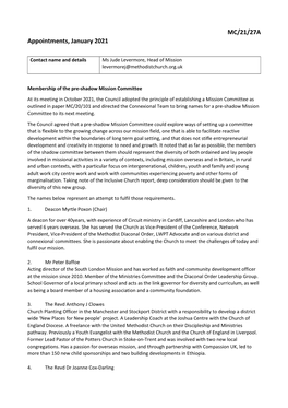 MC/21/27A Appointments, January 2021