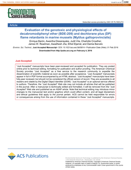 And Dechlorane Plus (DP) Flame Retardants in Marine Mussels (Mytilus Galloprovincialis) Enrique Barón, Awantha Dissanayake, Judit Vila, Charlotte Crowther, James W