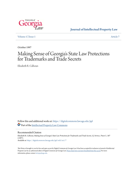 Making Sense of Georgia's State Law Protections for Trademarks and Trade Secrets Elizabeth R