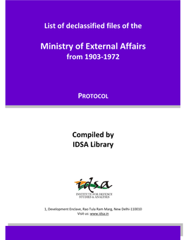 Ministry of External Affairs from 1903‐1972