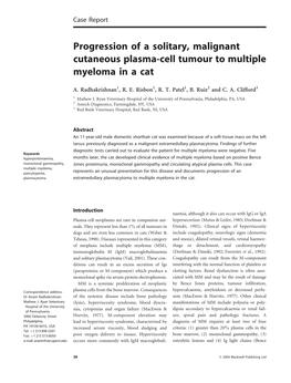 Progression of a Solitary, Malignant Cutaneous Plasma-Cell Tumour to Multiple Myeloma in a Cat