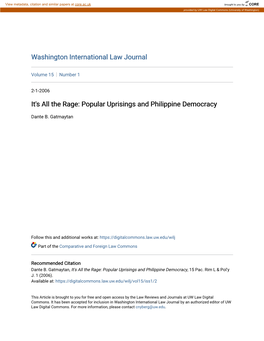 Popular Uprisings and Philippine Democracy