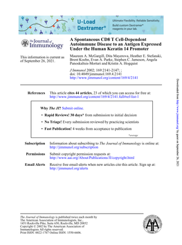 Under the Human Keratin 14 Promoter Expressed Autoimmune Disease to an Antigen a Spontaneous CD8 T Cell-Dependent