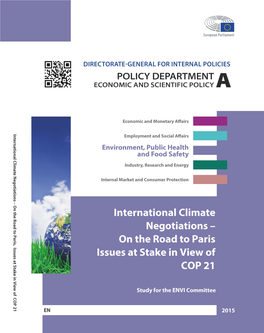 International Climate Negotiations – on the Road to Paris Issues at Stake in View of COP 21