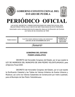 LEY DE INGRESOS DEL MUNICIPIO DE SAN PEDRO YELOIXTLAHUACA, Para El Ejercicio Fiscal 2020