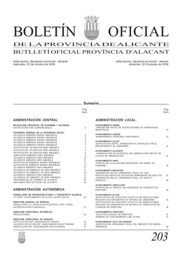 BOLETÍN OFICIAL DE LA PROVINCIA DE ALICANTE BUTLLETÍ OFICIAL PROVÍNCIA D'alacant Edita Excma