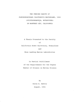 The Feeding Habits of Pleurobranchaea