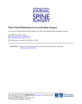 Most Cited Publications in Cervical Spine Surgery