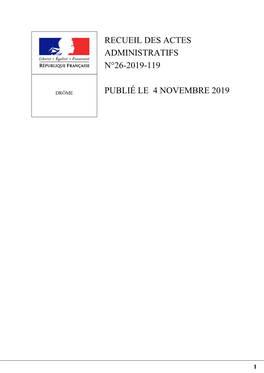 Recueil Des Actes Administratifs N°26-2019-119 Publié Le 4 Novembre 2019
