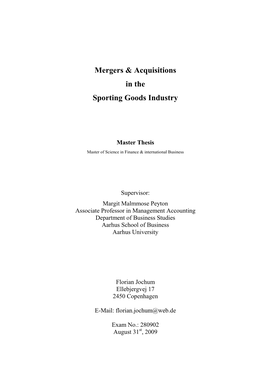 Mergers & Acquisitions in the Sporting Goods Industry