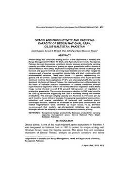 Grassland Productivity and Carrying Capacity of Deosai National Park 437