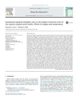 Eucalanoid Copepod Metabolic Rates in the Oxygen Minimum Zone of the Eastern Tropical North Pacific Effects of Oxygen and Tempe