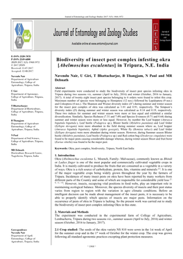 Biodiversity of Insect Pest Complex Infesting Okra [Abelmoschus