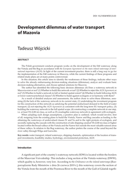 DEVELOPMENT DILEMMAS of WATER TRANSPORT of MAZOVIA Tadeusz Wójcicki