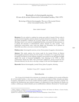 Reseñando a La Historiografía Marxista. El Caso De La Revista Historia De La Universidad Católica, 1961-1970, Izquierdas, 49, Agosto 2020:1281-1296