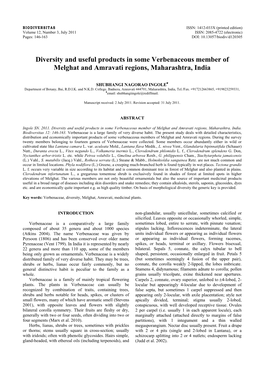 Diversity and Useful Products in Some Verbenaceous Member of Melghat and Amravati Regions, Maharashtra, India