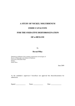 A Study of Nickel Molybdenum Oxide Catalysts for The