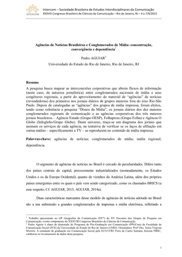 Agências De Notícias Brasileiras E Conglomerados De Mídia: Concentração, Convergência E Dependência1