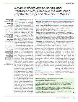 Amanita Phalloides Poisoning and Treatment with Silibinin in the Australian Capital Territory and New South Wales