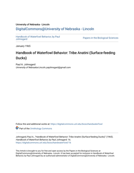 Handbook of Waterfowl Behavior: Tribe Anatini (Surface-Feeding Ducks)