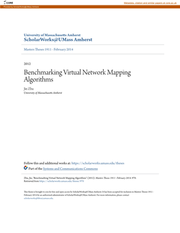 Benchmarking Virtual Network Mapping Algorithms Jin Zhu University of Massachusetts Amherst