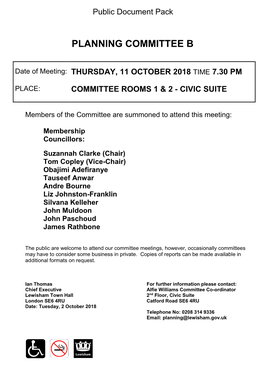 (Public Pack)Agenda Document for Planning Committee B, 11/10/2018