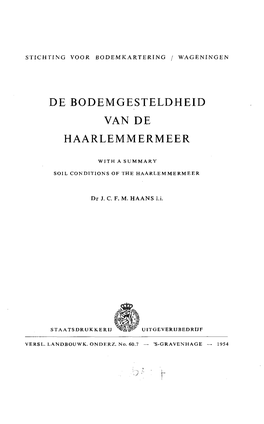 De Bodemgesteldheid Van De Haarlemmermeer