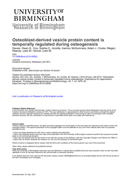 Osteoblast-Derived Vesicle Protein Content Is Temporally Regulated