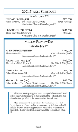 2021 Stakes Schedule