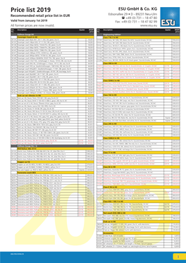 Price List 2019 ESU Gmbh & Co