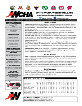 2014-15 WCHA WEEKLY RELEASE Week Thirteen (December 15-21, 2014) / Wcha.Com