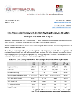 Election Day Press Packet March 14 2016 Presidential Primary Election