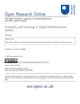 Creativity and Learning in Digital Entertainment Games Thesis