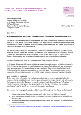 Our Letter to NHS Greater Glasgow and Clyde