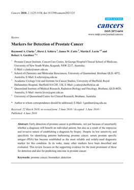 Markers for Detection of Prostate Cancer