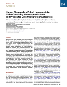 Human Placenta Is a Potent Hematopoietic Niche Containing Hematopoietic Stem and Progenitor Cells Throughout Development