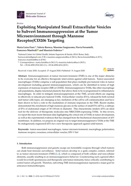 Exploiting Manipulated Small Extracellular Vesicles to Subvert Immunosuppression at the Tumor Microenvironment Through Mannose Receptor/CD206 Targeting