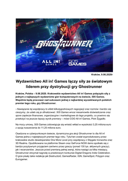 Wydawnictwo All In! Games Łączy Siły Ze Światowym Liderem Przy Dystrybucji Gry Ghostrunner