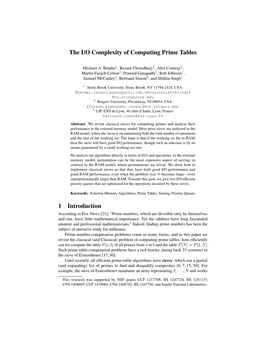 The I/O Complexity of Computing Prime Tables 1 Introduction