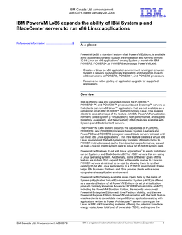 IBM Powervm Lx86 Expands the Ability of IBM System P and Bladecenter Servers to Run X86 Linux Applications