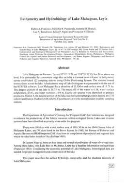 Bathymetry and Hydrobiology of Lake Mahagnao, Leyte