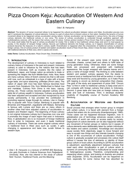 Pizza Oncom Keju: Acculturation of Western and Eastern Culinary