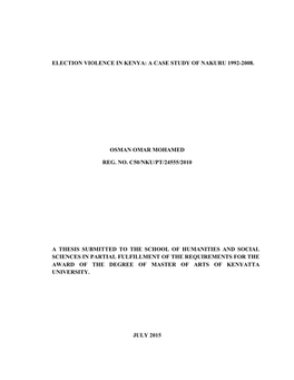 Election Violence in Kenya: a Case Study of Nakuru 1992-2008